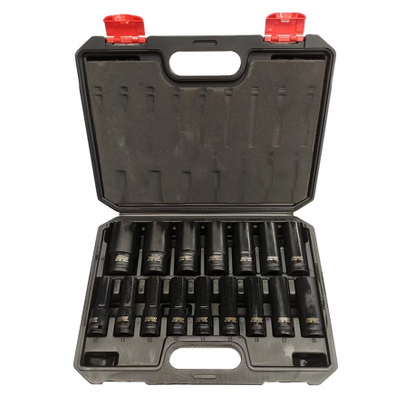 JUEGO VASOS IMPACTO LARGOS CONEXION 1/2" 6 CARAS 10-32MM.16 PIEZAS