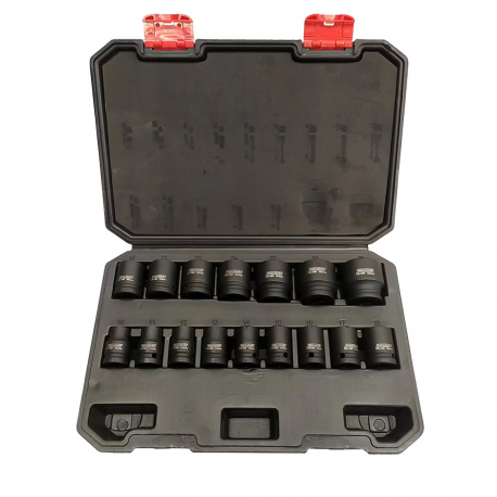 JUEGO VASOS IMPACTO CORTAS CONEXION 1/2" 6 CARAS, 16 PIEZAS