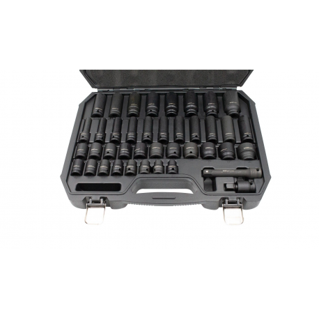 KIT LLAVES IMPACTO CORTAS Y LARGAS CONEXION 1/2" 40 PIEZAS
