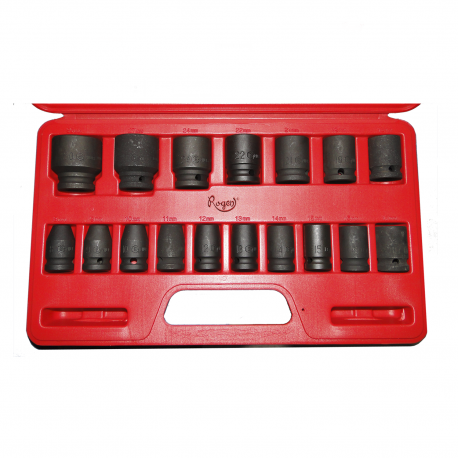 JUEGO 17 LLAVES VASO IMPACTO CORTAS CONEXION 1/2" 17 PIEZAS