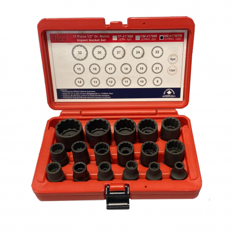 JUEGO PUNTAS POLIGONALES(12 CARAS) IMPACTO CONEXION 1/2"17 PIEZAS