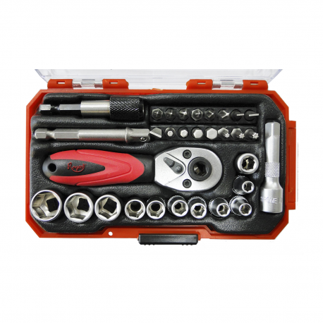 ESTUCHE VASOS Y PUNTAS CONEXION 1/4" 31 PIEZAS