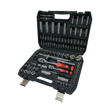 JUEGO AUTOCLE 108 PIEZAS CALIDAD EXTRA CIERRE METALICO ACABADO CROMADO